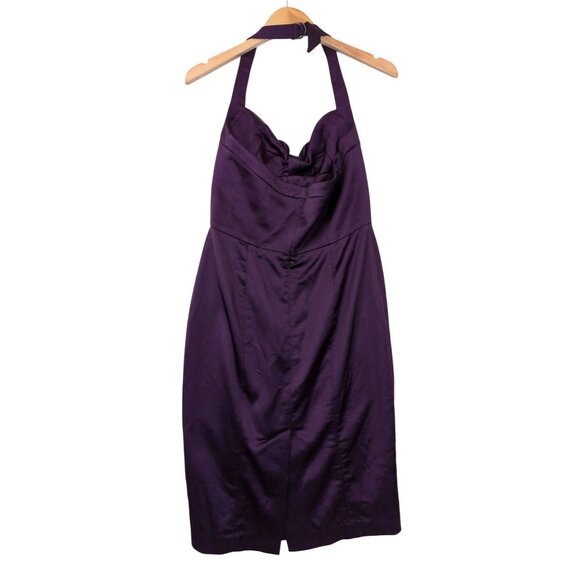 Bebe Satin Halter Dress Womens M Purple Glam Cocktail Party Evening Event - Picture 2 of 14